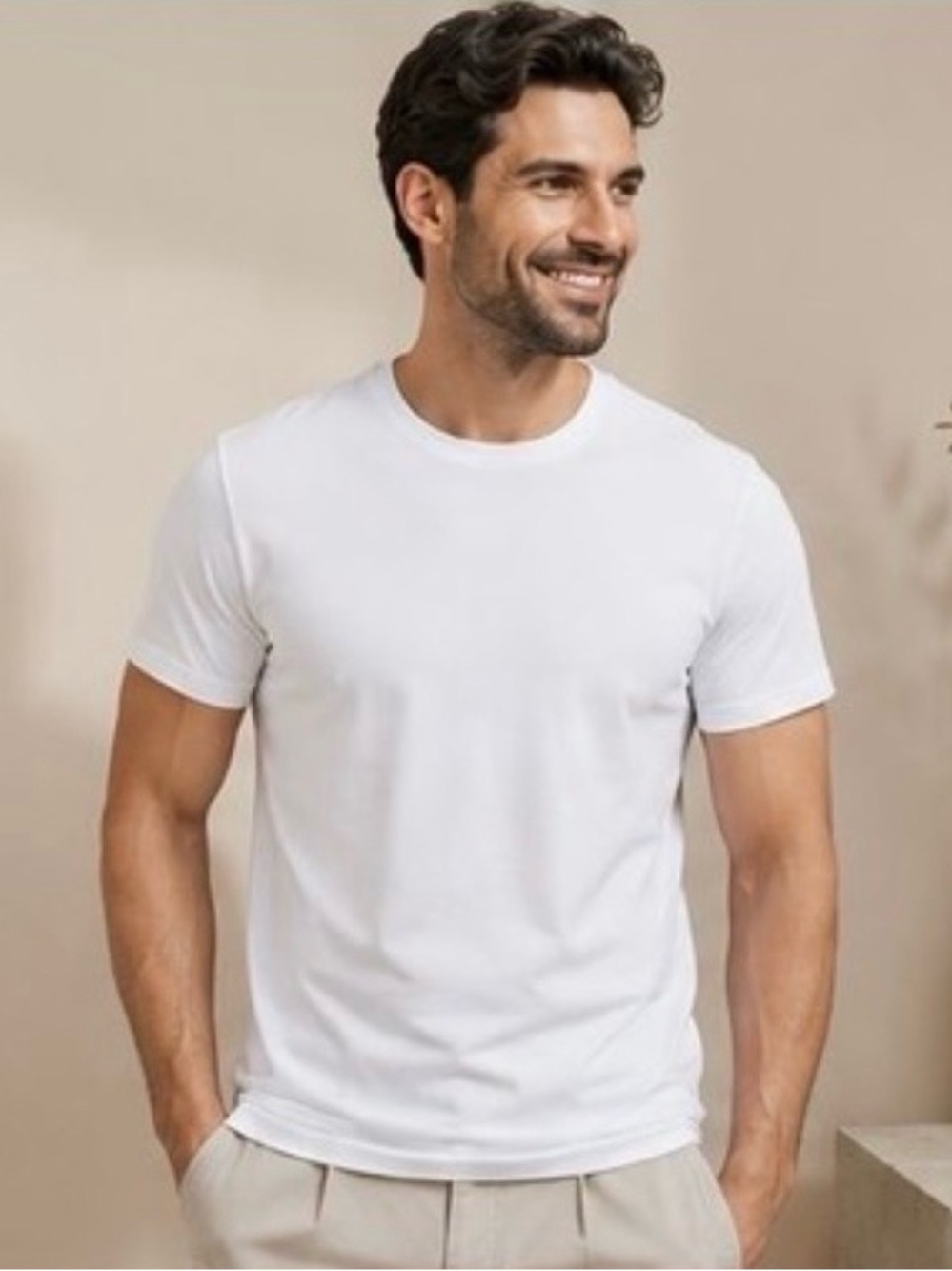 Classic Crew Neck Short Sleeve T-Shirt - White 100 % Cotton Made in Egypt